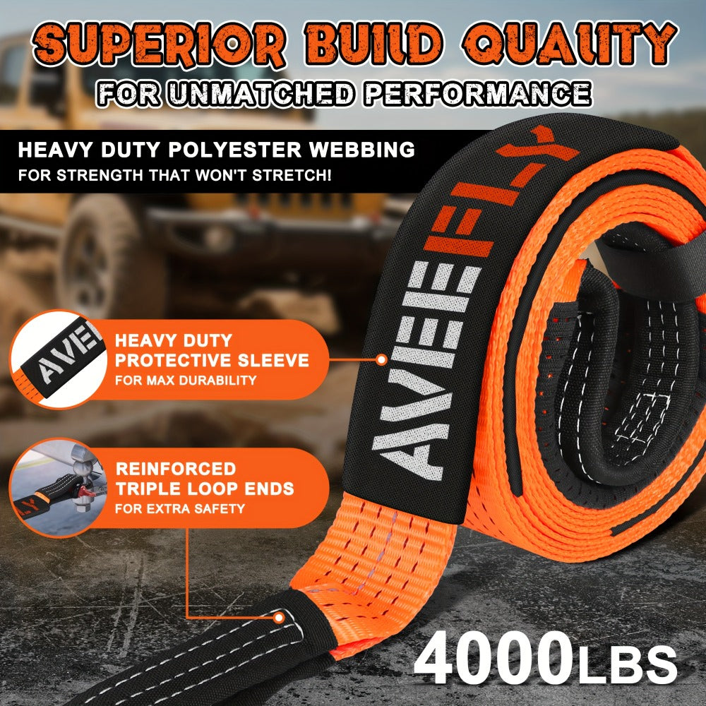 Recovery Tow Strap 4-in-1 Kit 4000-6000 LBS – Off-Road Emergency Strap with D-Ring Shackles, Safety Flag & Storage Bag for Tr
