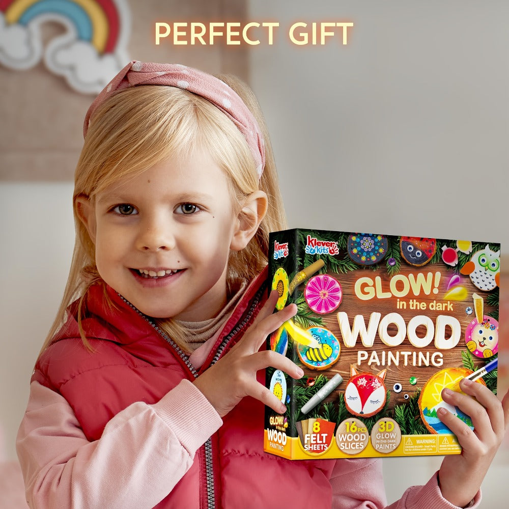 Kids Painting Kit Glow in the Dark, Wood Slice Arts & Crafts Set Ages 6+ with 16 Wood Slices, Felt — image 3