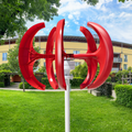 Red Vertical-Axis Wind Turbine Generator Kit with Curved Rotor Blades and Pictured Mounting Hardware — image 1