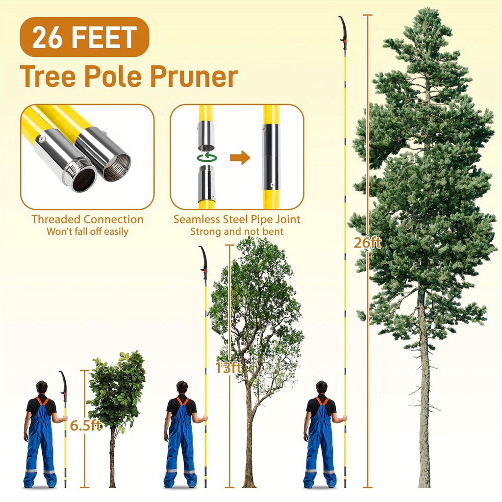 Extendable Pole Saw 26ft 2-in-1 Manual Tree Pruner, High Reach Branch Trimmer with Pruning Saw & Rope Cutter for Yard & Garde
