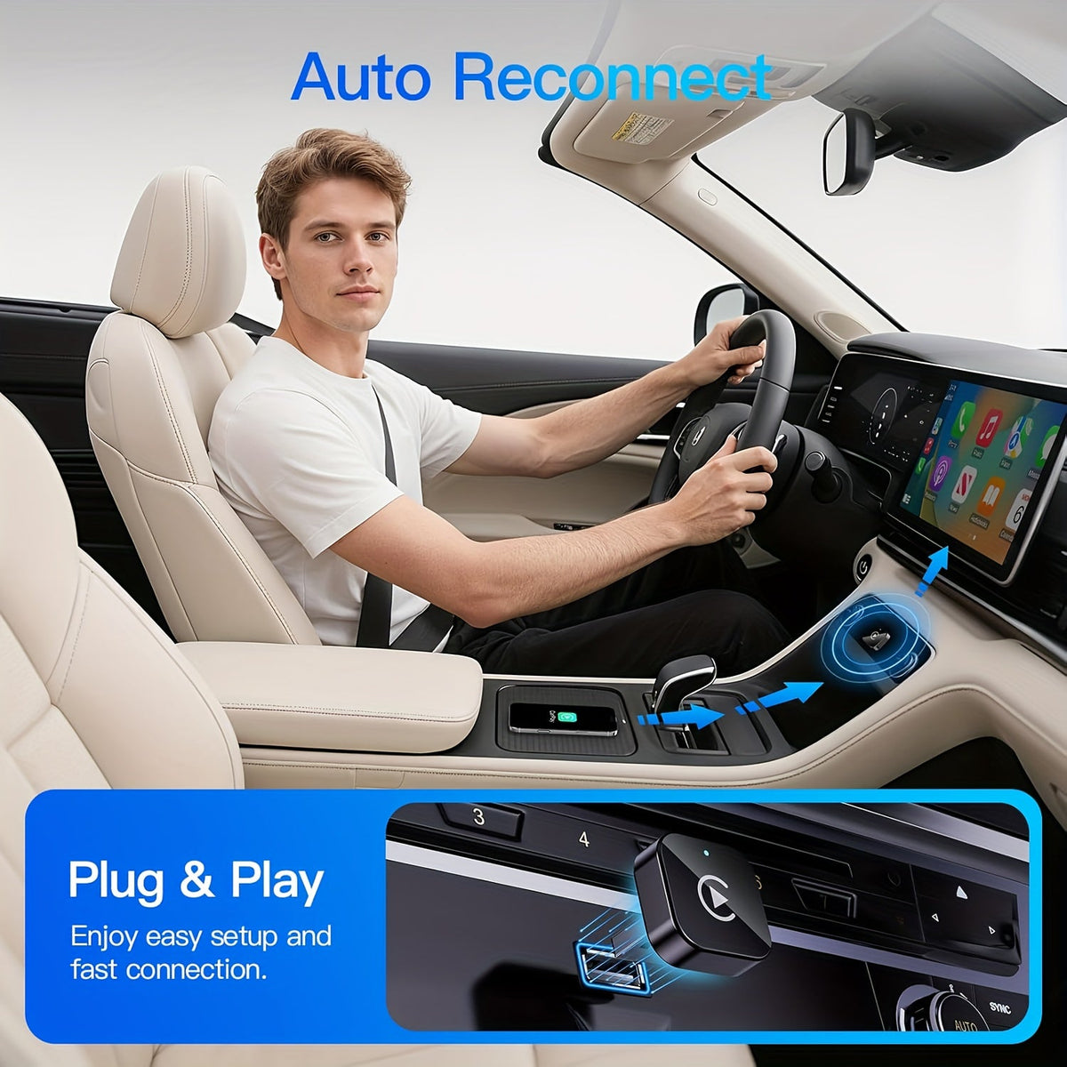 Wireless CarPlay Adapter 2-in-1 Wired to Wireless CarPlay & Android Auto Mini USB Dongle Fast Stable Connection for Apple iOS