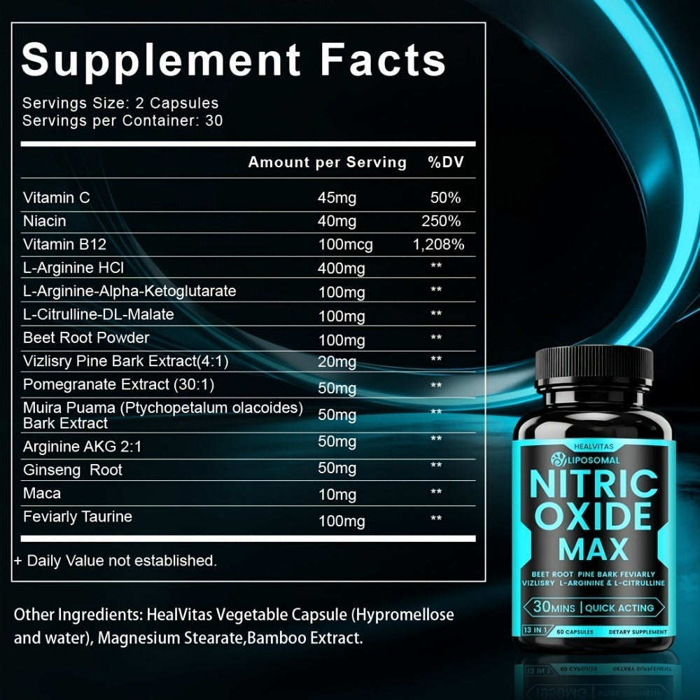 Dietary Supplement Capsules with HEALVITAS Label, L-Arginine, L-Citrulline, AAKG and 60 Count — image 8