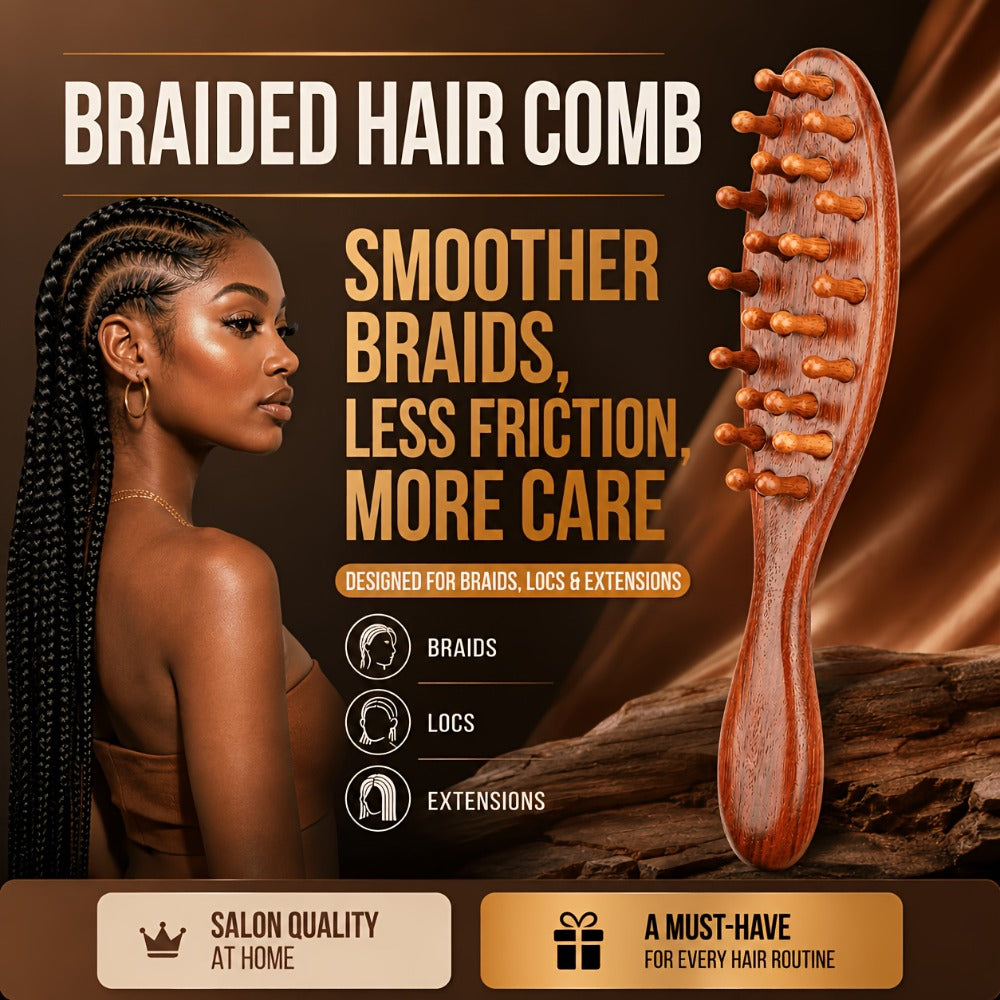 Sandalwood Loc Comb Wide Tooth 2 Pcs Wooden Ergonomic Detangling Comb for Dreads Locs Curly, for Home, Travel and Salon Hair 