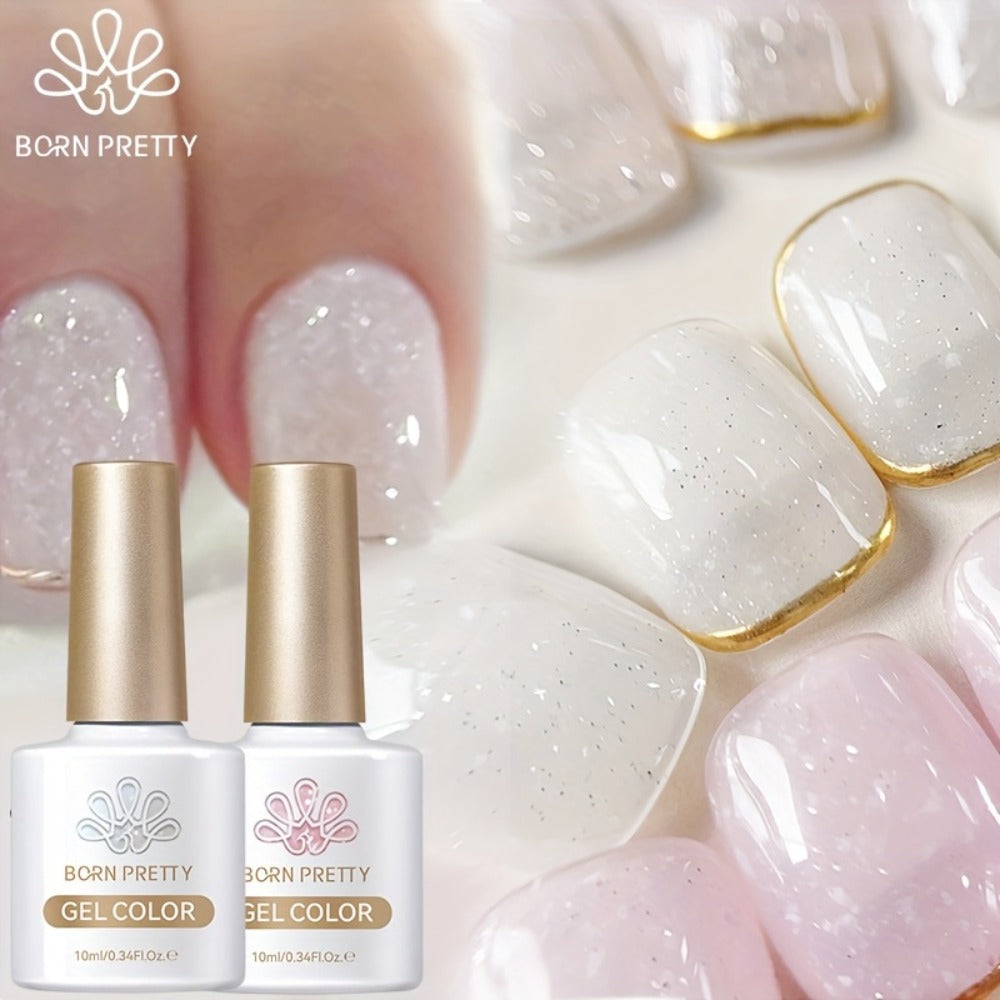 Gel Nail Polish BORN PRETTY 2-Piece Snow-Jelly Shimmer Set in Nude Pink and White Glitter with UV/LED Soak-Off Cure — image 2