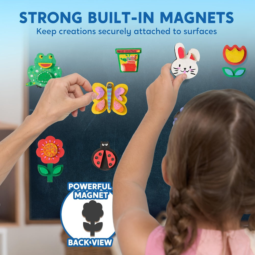 Wooden Magnet Painting Craft Kit, 12-Piece Nature Shape Set with Six Paint Tubs, Brushes and Glitter Pen — image 6