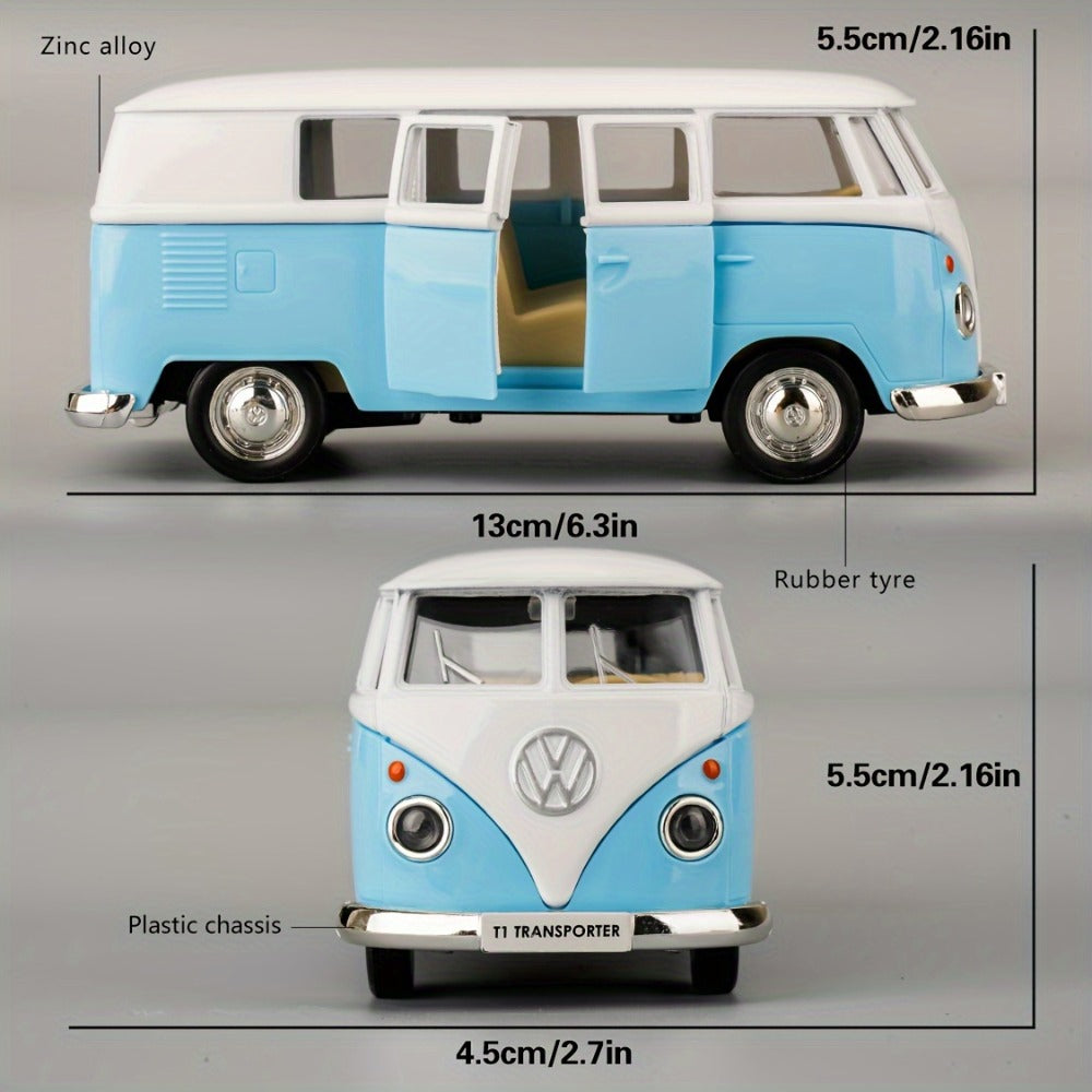 Volkswagen T1 Bus Diecast Model Car 1:36 Scale Zinc Alloy Pullback, Vintage Blue & White, Detailed Interior — image 2