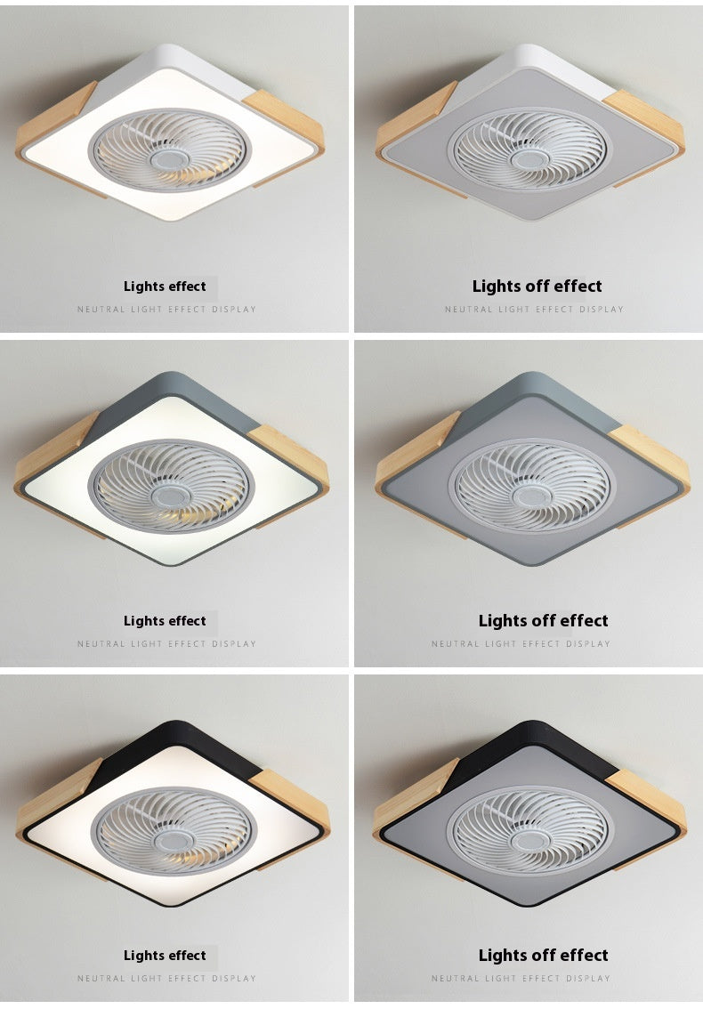 Solid Wood Ceiling Fan Lamp Bedroom Invisible Dining Room Ceiling Fan Lights