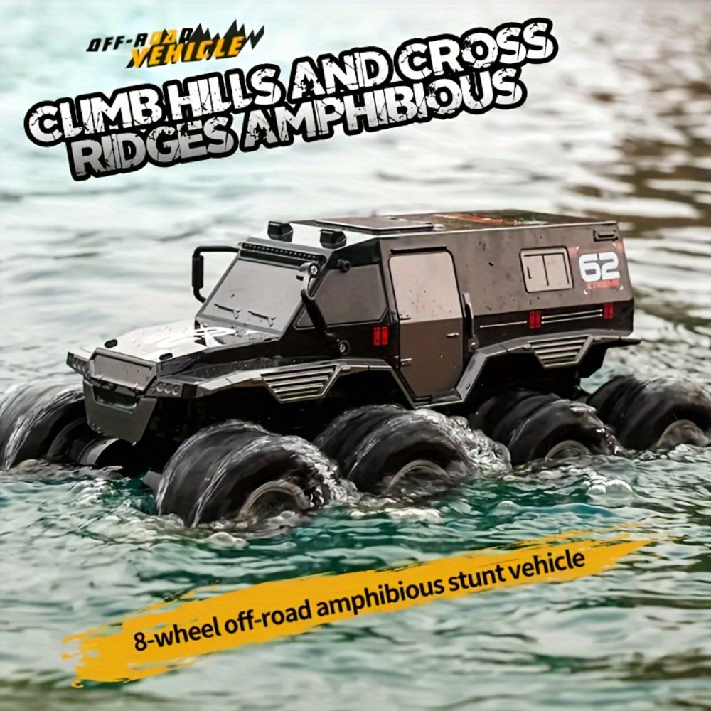 Amphibious RC Truck 8-Wheel Drive 4-Motor Off-Road Climbing Remote Control Armored Vehicle, Oversized Land & Water Military T
