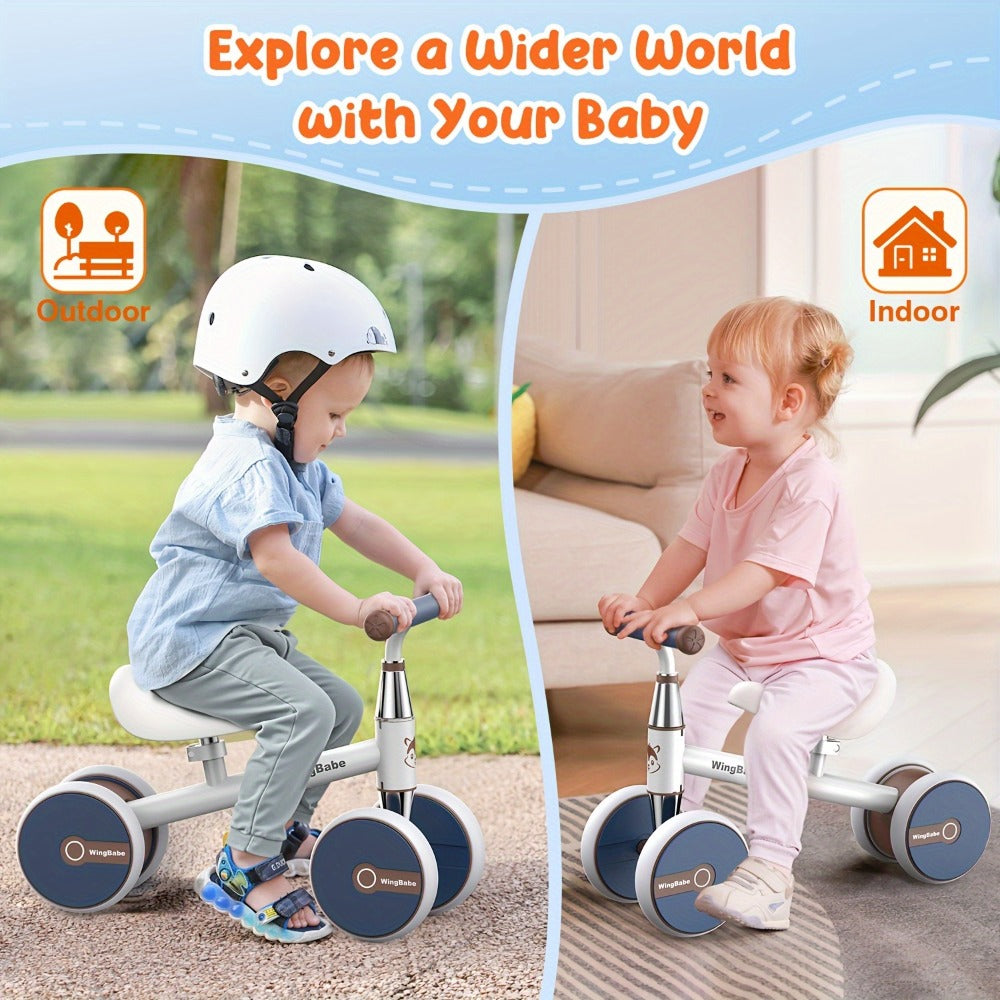 4 Wheel Balance Bike for Baby Toddlers 10-36 Months, First Bike with Adjustable Seat, 90° Steering Limit & Silent Anti-Slip T