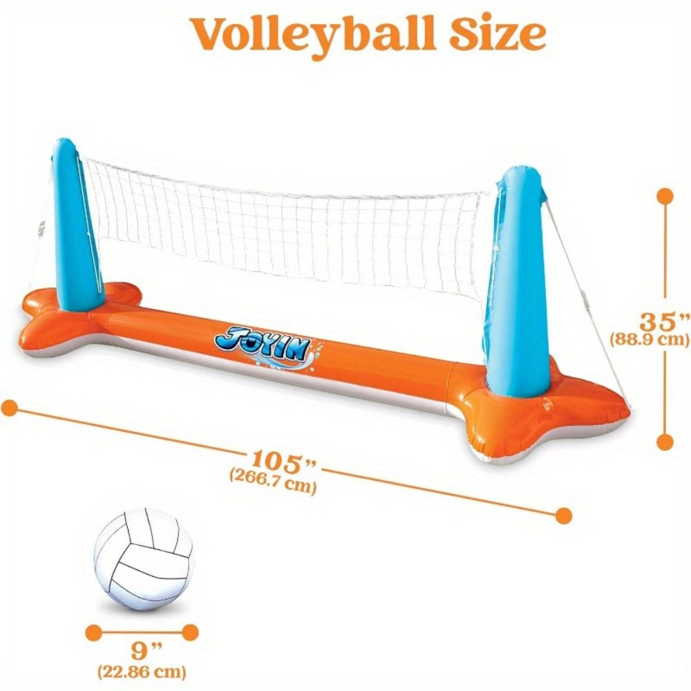 Inflatable Pool Game Set for Kids & Adults, Volleyball Net Court & Basketball Hoops with Balls — image 5