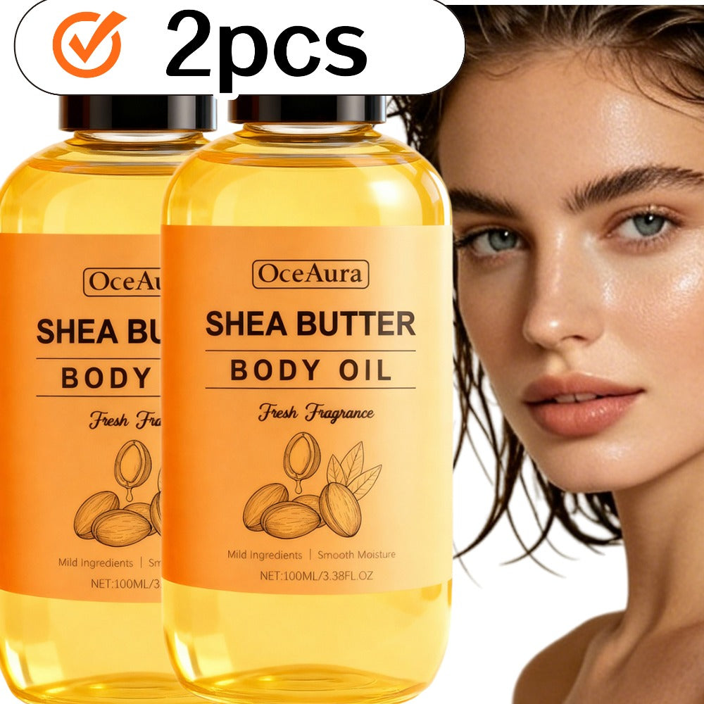 Shea Butter Body Oil, Two-Piece Set of 100ml Flip-Top Bottles with Coordinated Orange Labels — image 1