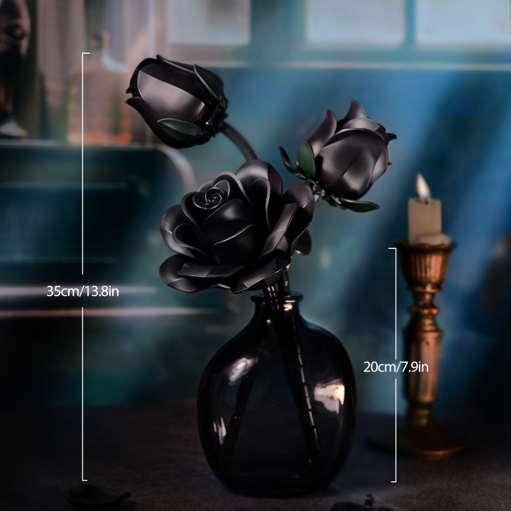 Building Block Set Black Rose Bouquet, 152-Piece Three-Flower Model with Adjustable Stems and Leaves for Display — image 5
