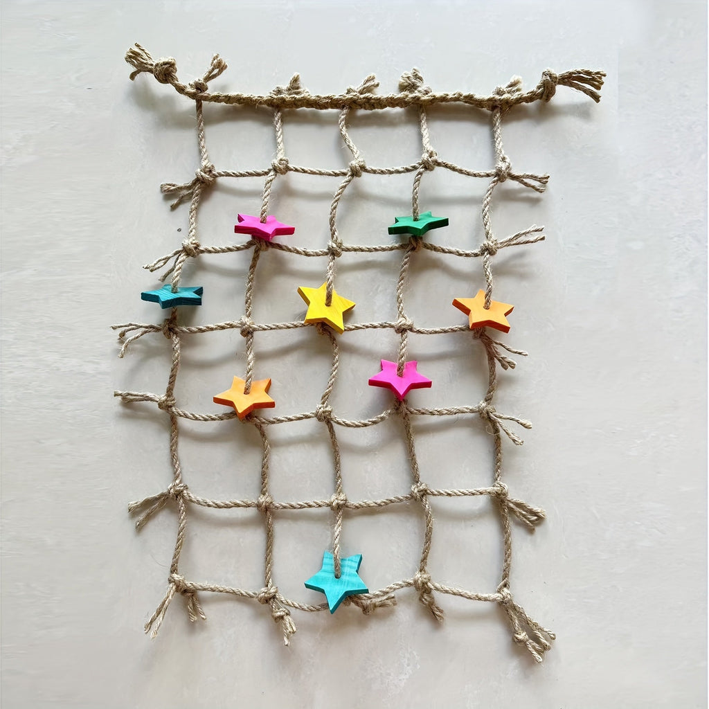 Hemp Rope Bird Climbing Net with Colorful Star Foot Shapes and Hanging Loops for Parakeet and Parrot Cages — image 2