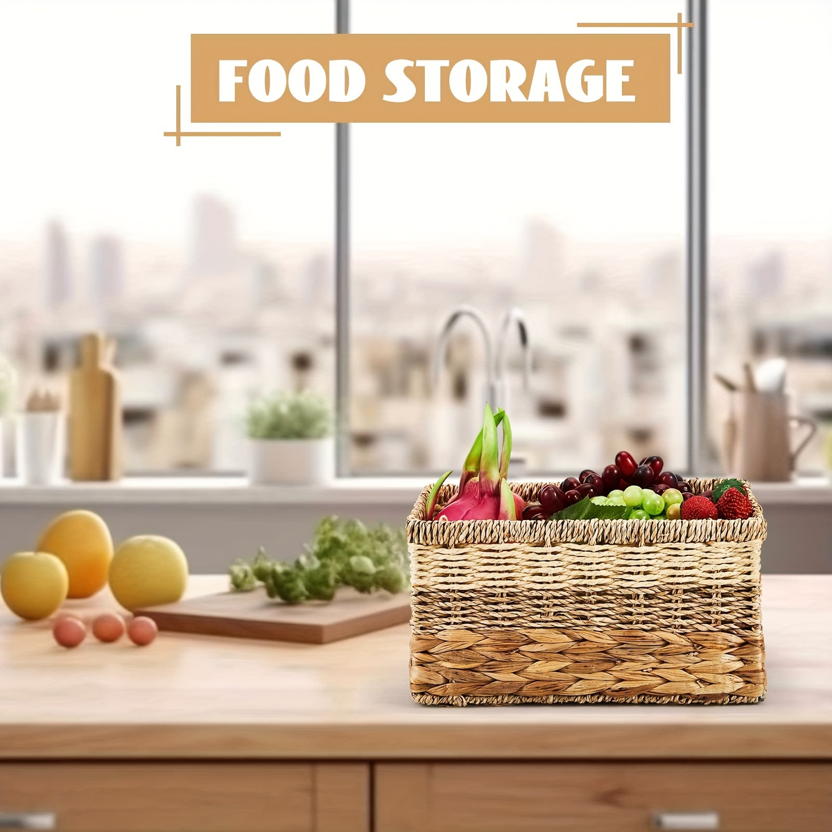 Water Hyacinth Wicker Storage Baskets Set of 4 with Handles, 12 x 8 x 6.3-Inch Shelf Organizers — image 4