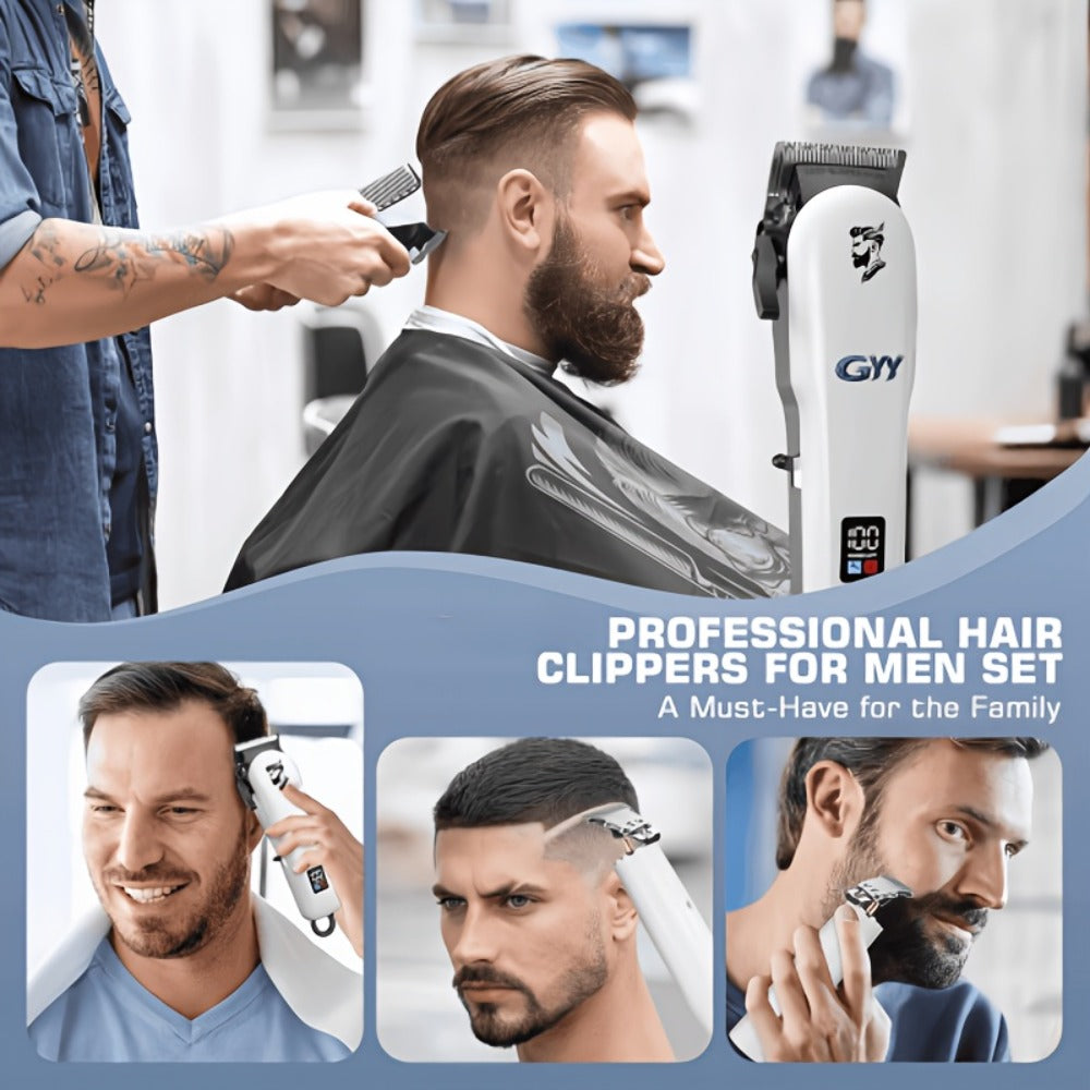 Hair Clipper Kit with Scissors for Home & Salon – Professional Stainless Steel Blade, Digital Display, USB Rechargeable Hair 