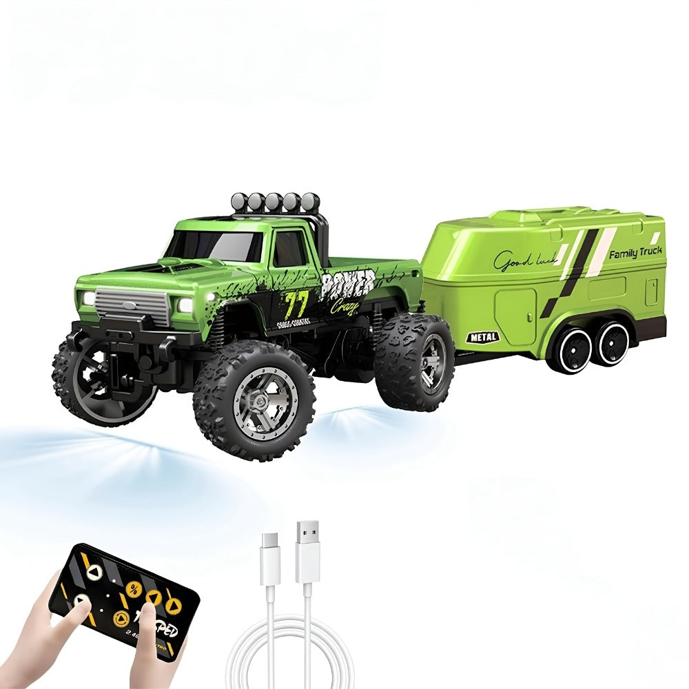 Mini RC Off-Road Truck with Trailer 1:64 Scale Die-Cast Remote Control Car with the Listed Color, Size or Set Options for Eve