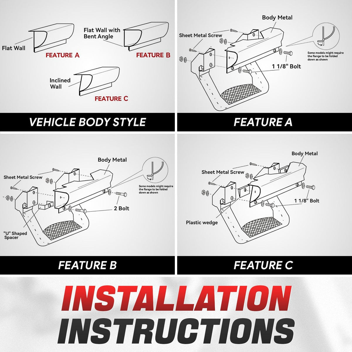 Aluminum Side Step Pad for Truck SUV – Universal Fit, 350 lbs Capacity, Non-Slip, Fits Chevy GMC Ford Dodge Ram Toyota Nissan