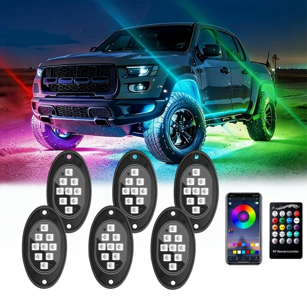 RGB LED Rock Lights Kit for Trucks & Off-Road – App & Remote Control, Music Mode, Underglow Neon Lights for SUV, ATV, UTV — i