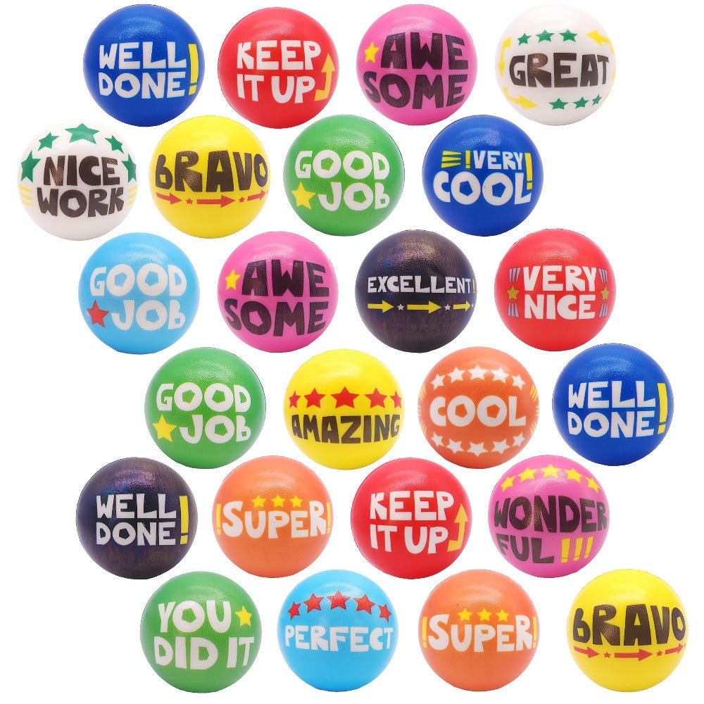 Motivational Squeeze Stress Balls 24 Pack Multicolor, 2.48" Squishy Balls with Positive Affirmation Slogans for Classroom Pri
