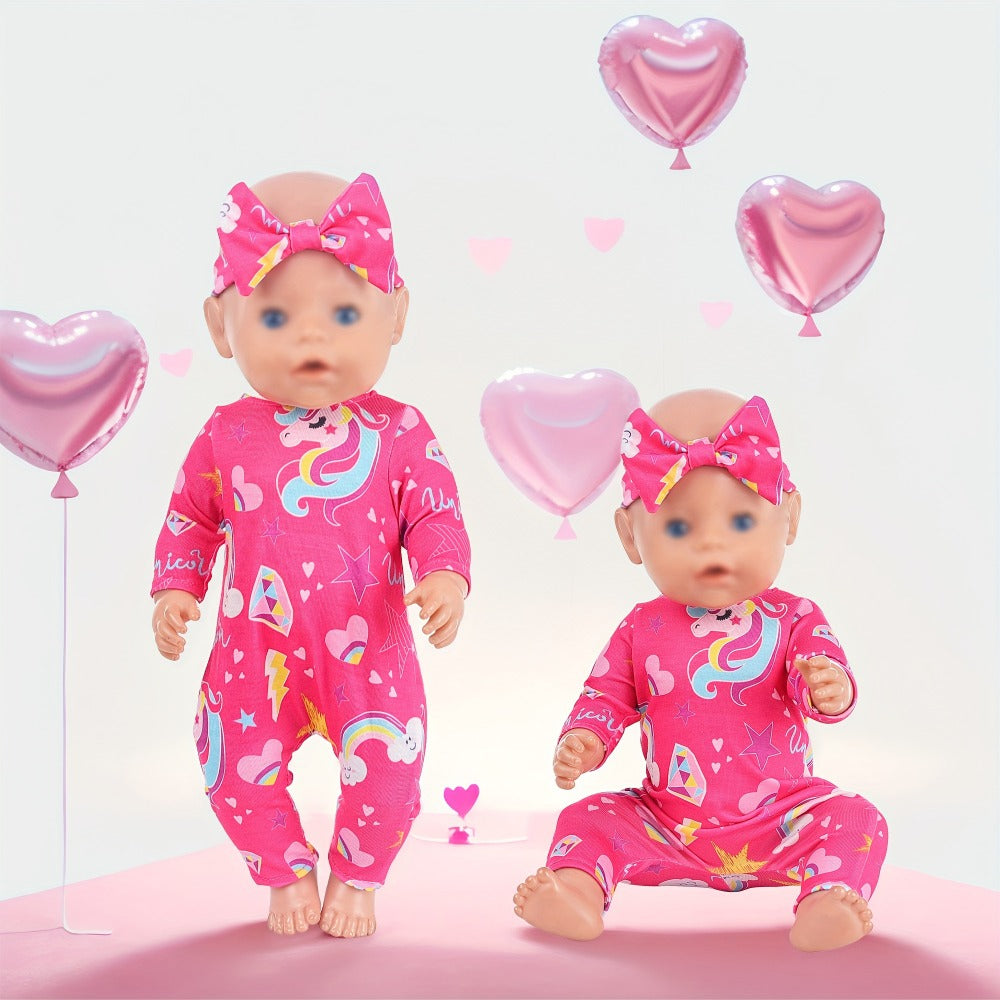 5-Pack Baby Doll Outfits Romper Clothes Set with Headbands for 14-16 Inch with the Listed Color, Size or Set Options for Ever