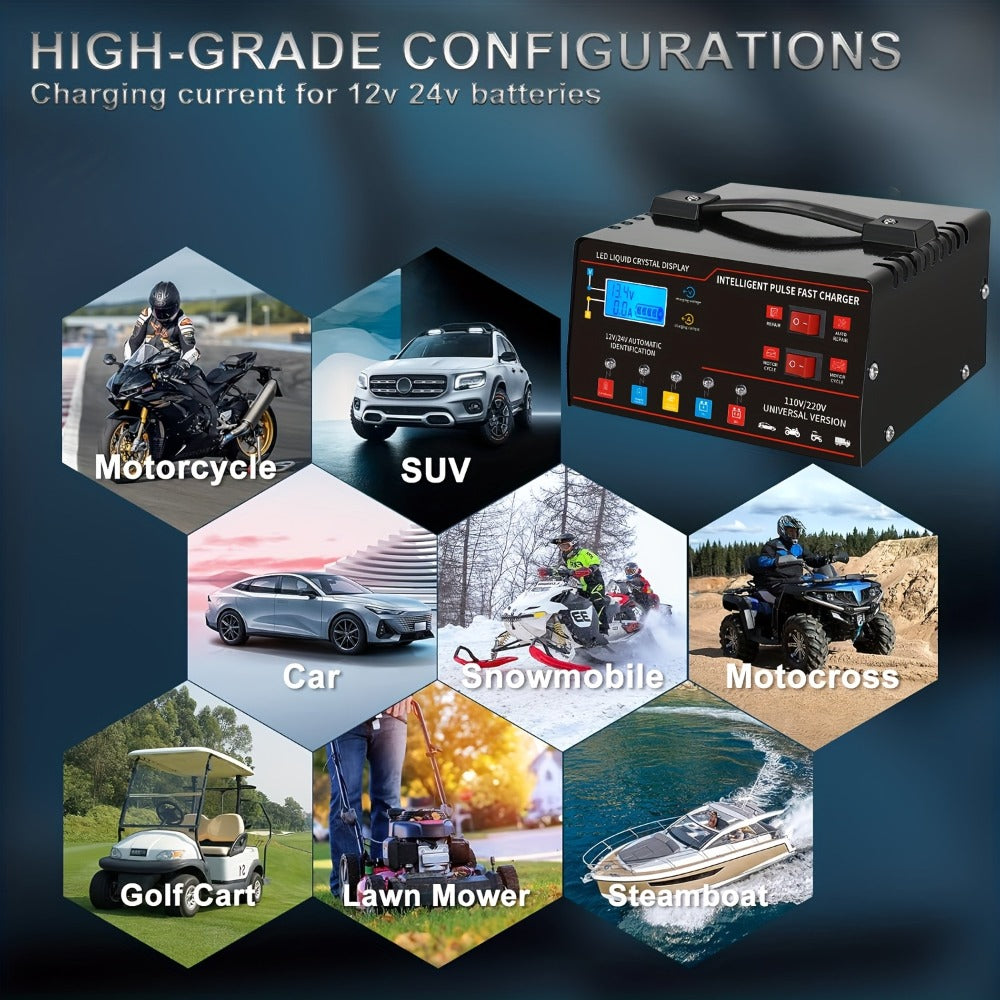 AF01 12 V and 24 V Battery Charger with LCD Display, Alligator Clamps, Carry Handle and Cooling Fan — image 6