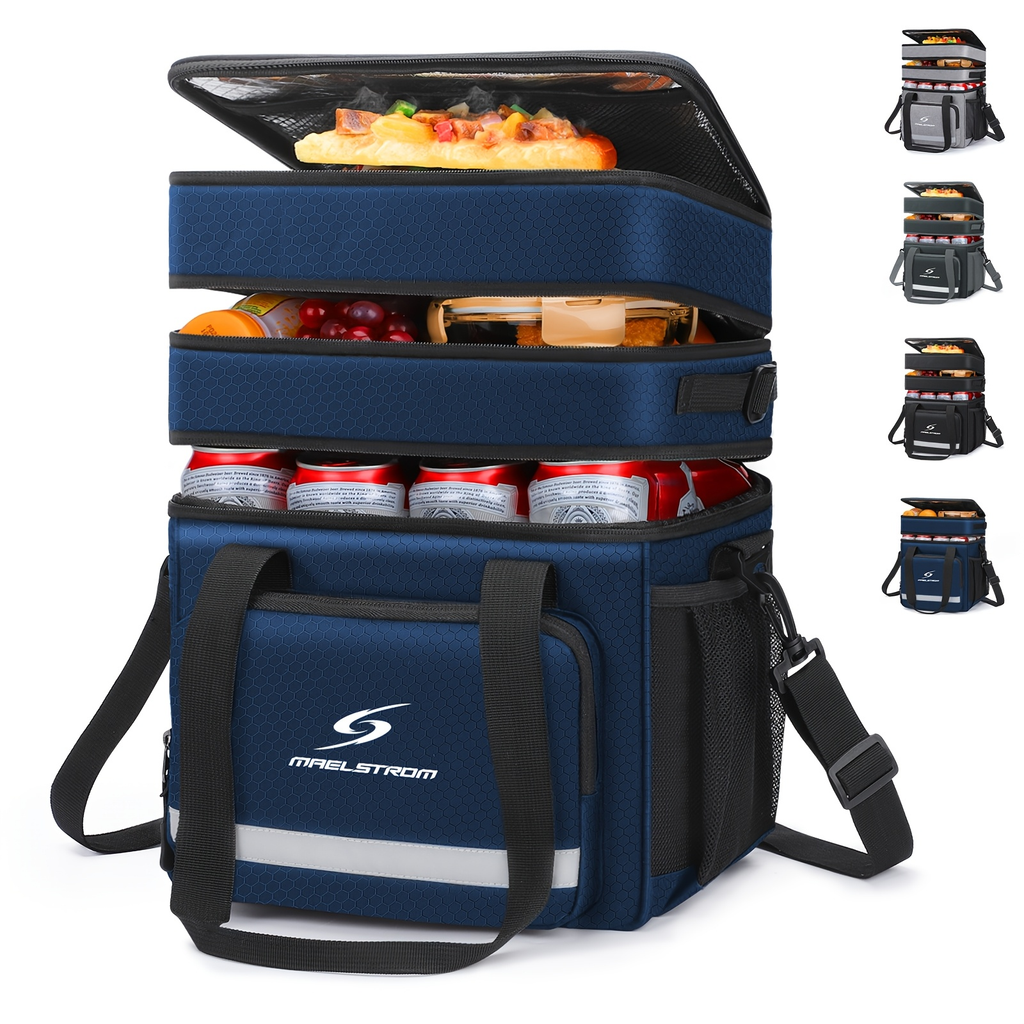 19L Triple-Compartment Lunch Bag with Three Stacked Zippers, Shoulder Strap and Four Color Options — image 13