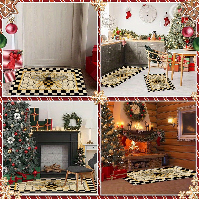 Bee Honeycomb Entryway Floor Mat with Black Check Border in Three Sizes from 15.74 x 23.62 to 17.71 x 47.24 Inches — image 10