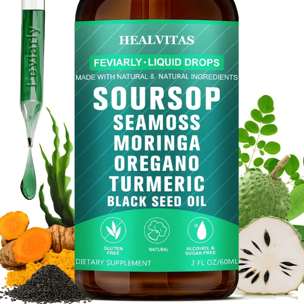 Soursop Bitters Liquid Drops 10-in-1 with Sea Moss Ashwagandha Moringa Turmeric Black Seed Oil — image 2