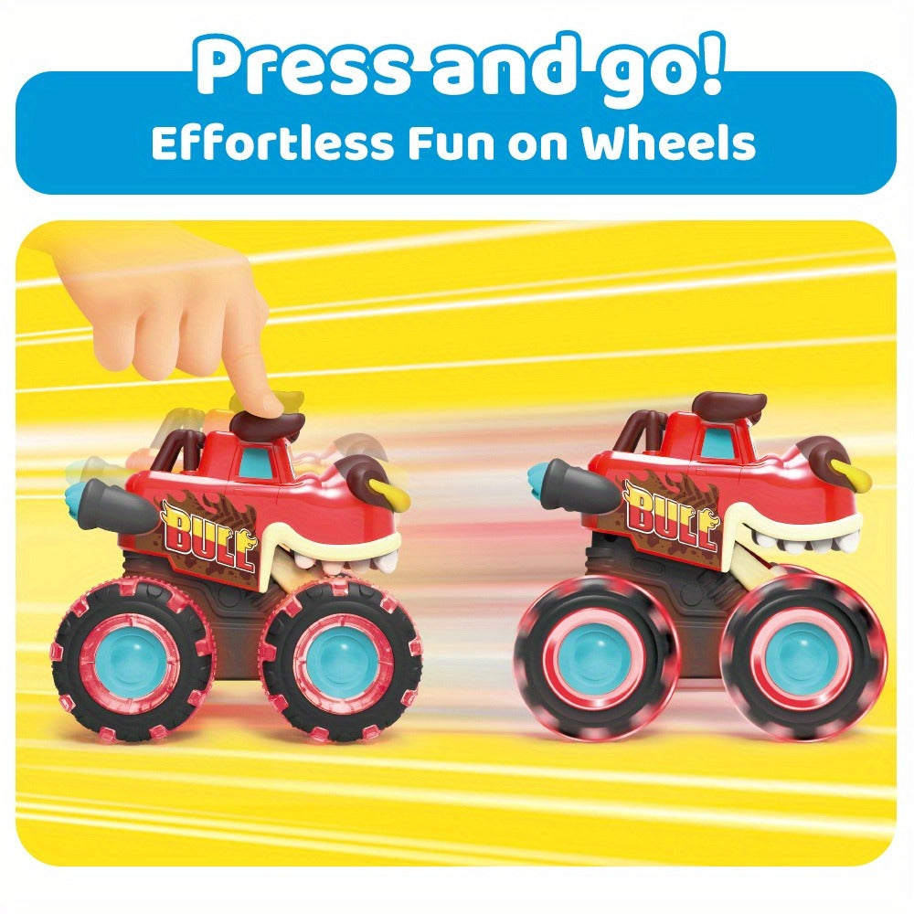 Monster Truck Toys for Toddlers 3-Pack LED Light Up Wheels Press & Go Animal Trucks Shark Bull Dinosaur — image 4