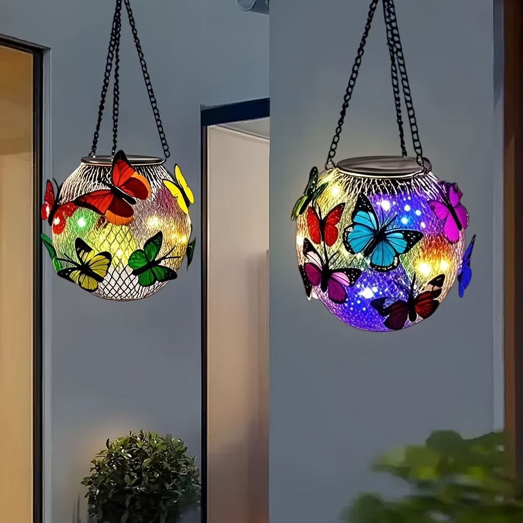 Solar Outdoor Lights 2-Pack Metal Butterfly Hanging Lanterns in Warm White or Multicolor for Porch Decor — image 10