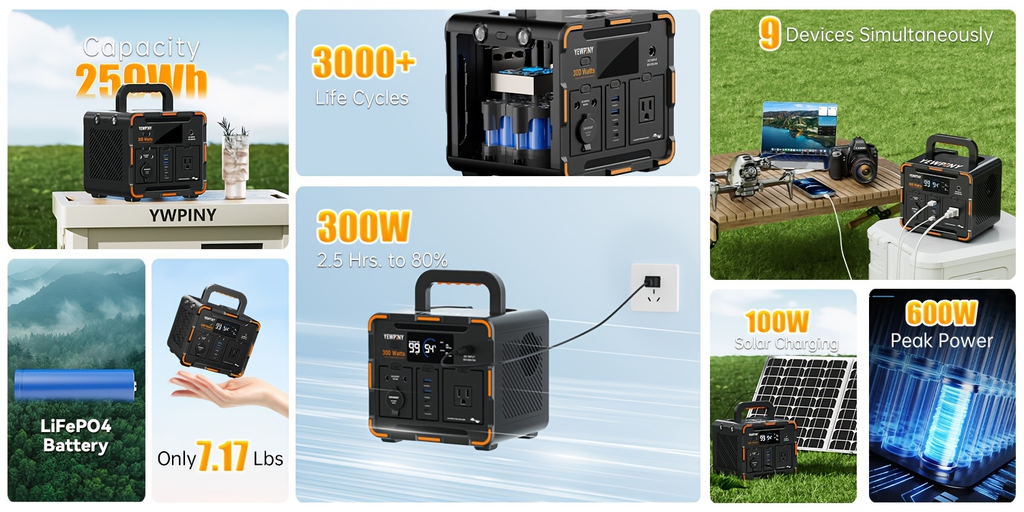 Portable Power Station 259Wh 300W or 599Wh 600W with AC, DC, USB, LiFePO4 Cell Pack and LED Light — image 13