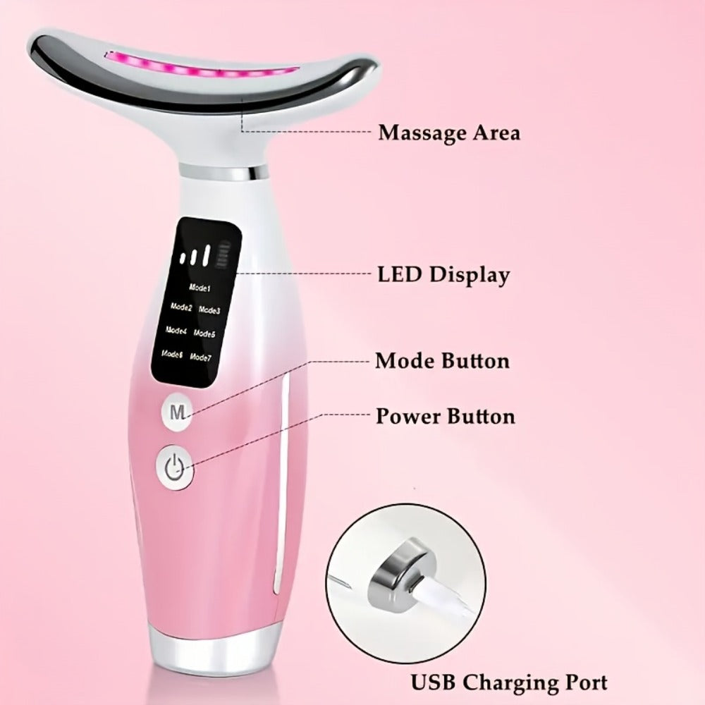LED Light Therapy Face Neck Shoulder Massager 7-Color USB Rechargeable Multiple Adjustable Modes Facial for Home or Salon Spa