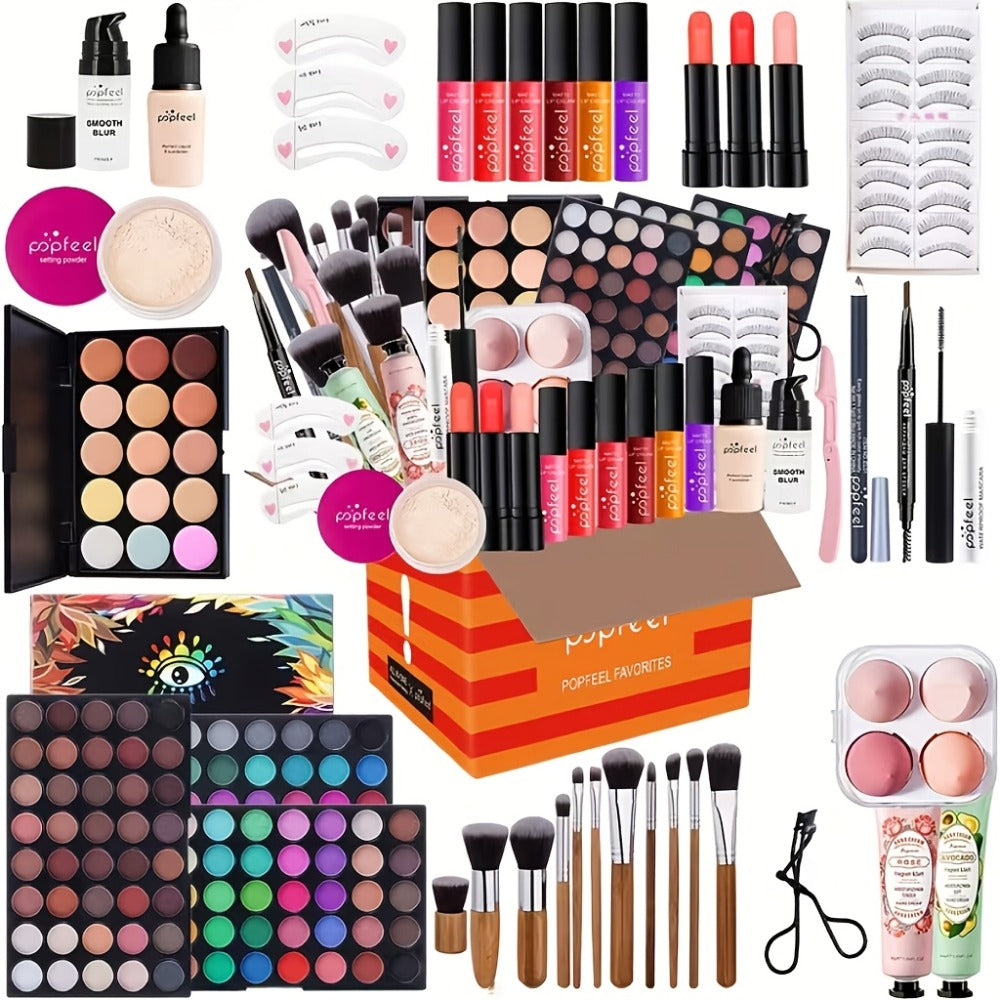 Makeup Gift Set POPFEEL 29-Color Eyeshadow Palette + Mascara + Eyeliner + Brow Pencil + Highlighter Powder + 7-Piece Brush Se