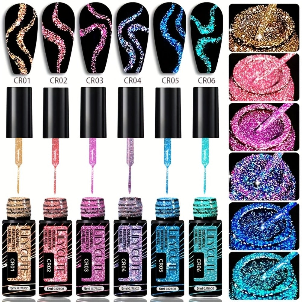 Reflective Line Nail Art Gel Set with Three 5ml LILYCUTE Bottles, Slim Liner Brushes and Two Color Group Options — image 11