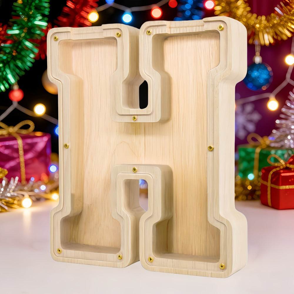 Alphabet Letter Piggy Bank A-Z Wooden Coin Bank Large Capacity Transparent – Personalized Savings Box for Kids | Back to Scho