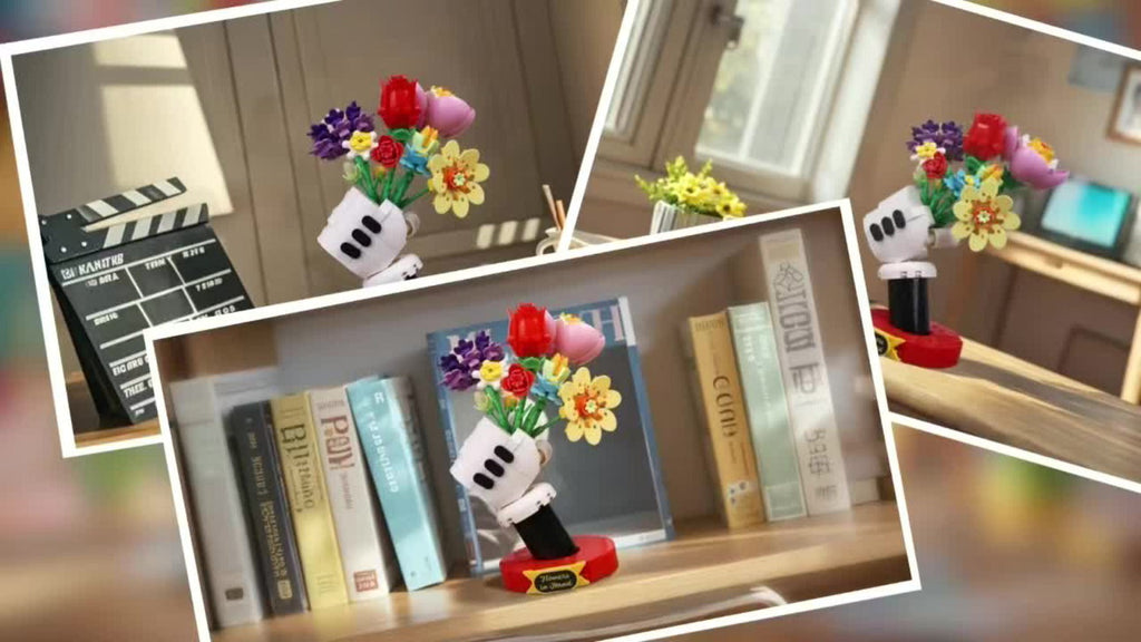 DIY Flower Bouquet Building Blocks Set with Display Stand – Multicolor Brick Flower Maker Home Decor Never Wilts Mother's Day