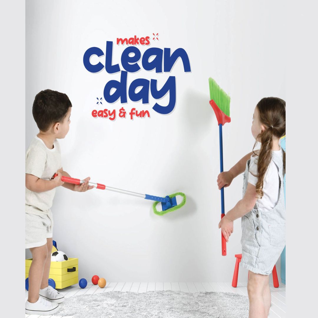 Kids Cleaning Set 4 Piece Toy Broom Mop Brush Dustpan, Pretend Play Housekeeping Kit for Toddlers Boys Girls — image 5