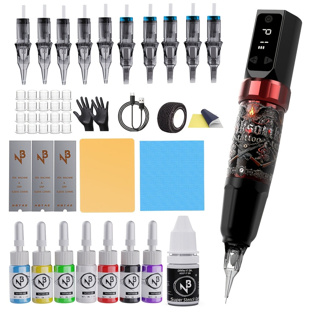 Tattoo Machine Kit INKSOUL TM-94 Wireless Rotary Pen with 1500mAh Supply, 10 Cartridges, 7 Inks and Mixing Cups — image 8