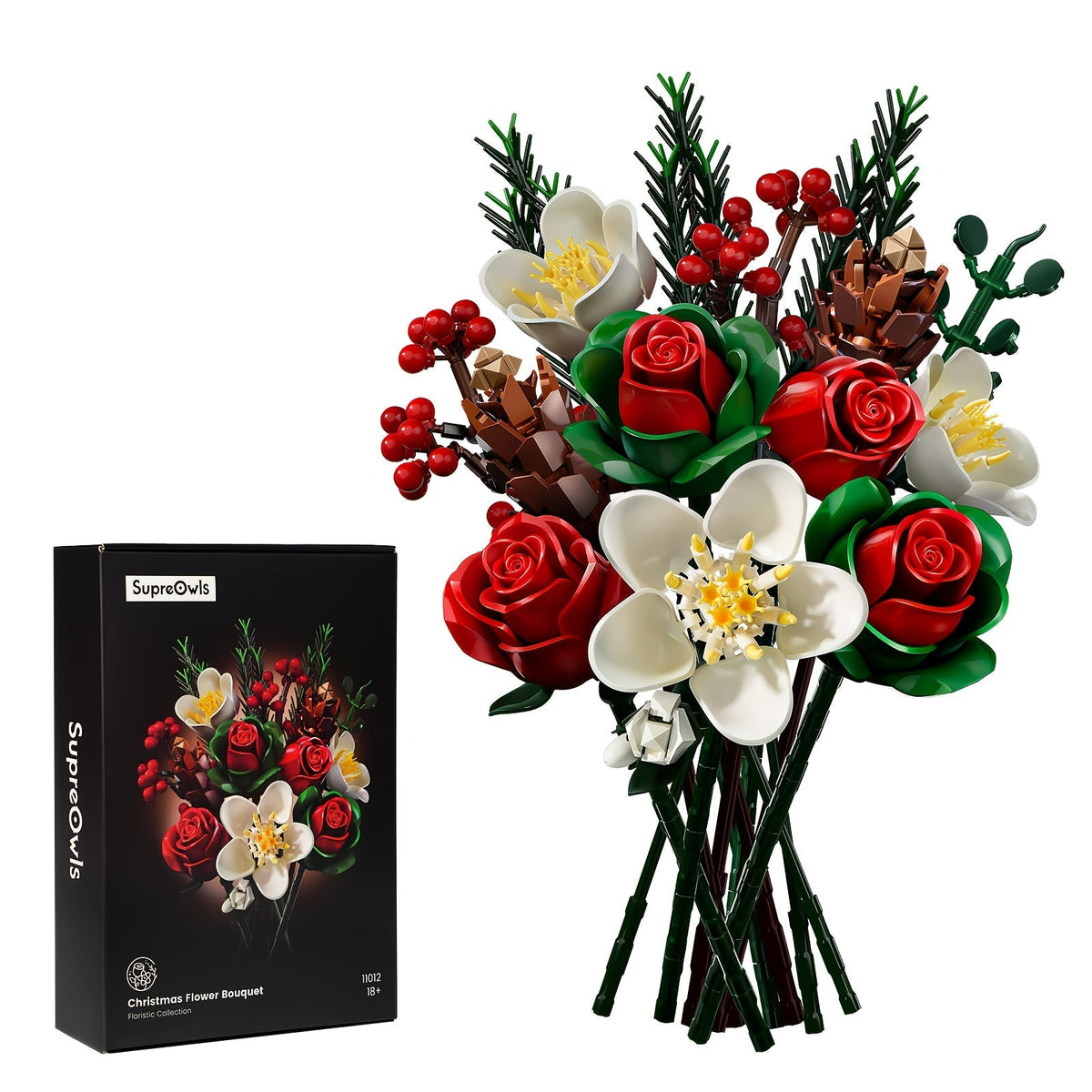 DIY Flower Bouquet Building Kit for Girls & Women – Rose & Lily Brick Set, Healing Series Desk Decoration, Buildable Artifici