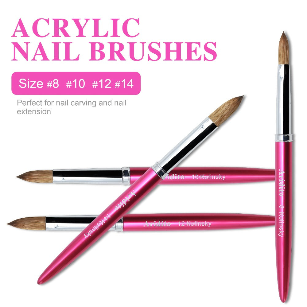 Kolinsky Acrylic Nail Brush Set 100% Pure Kolinsky Hair Flat Shape Sizes #10 #12 #14 – Professional Nail Art Sculpting Extens
