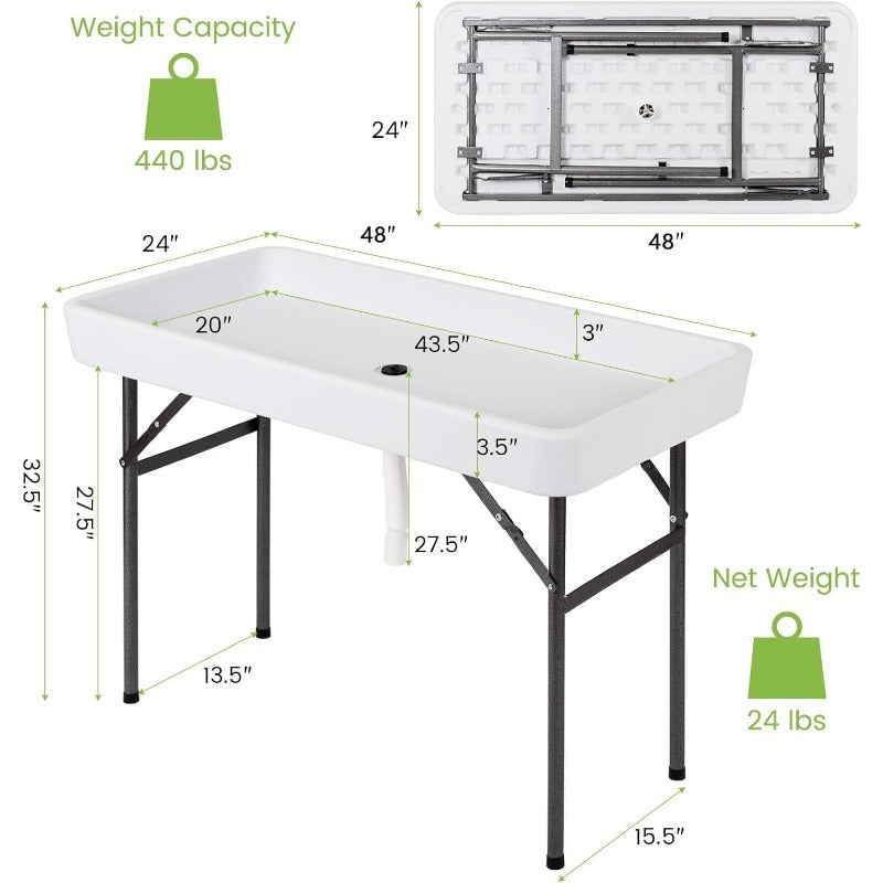 Ice Table Folding 4 ft Portable Cooler Table with Drain & Removable Skirt, Fill and Chill Party Beverage Station for BBQ — im