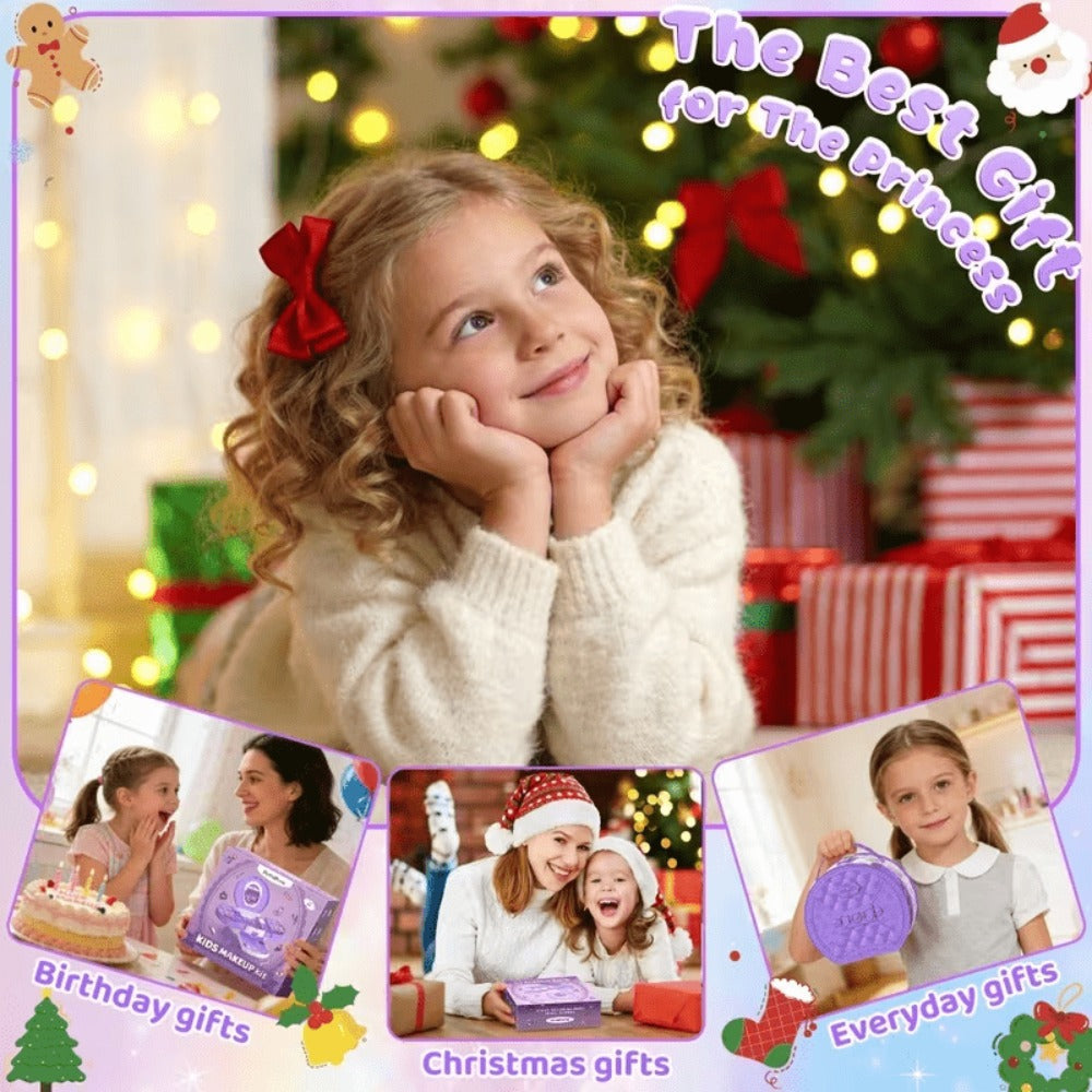 Kids Makeup Kit for Girls, Safe Princess Dress Up Play Set with Real Cosmetics, Purple, Birthday Christmas Gift for Girls Age