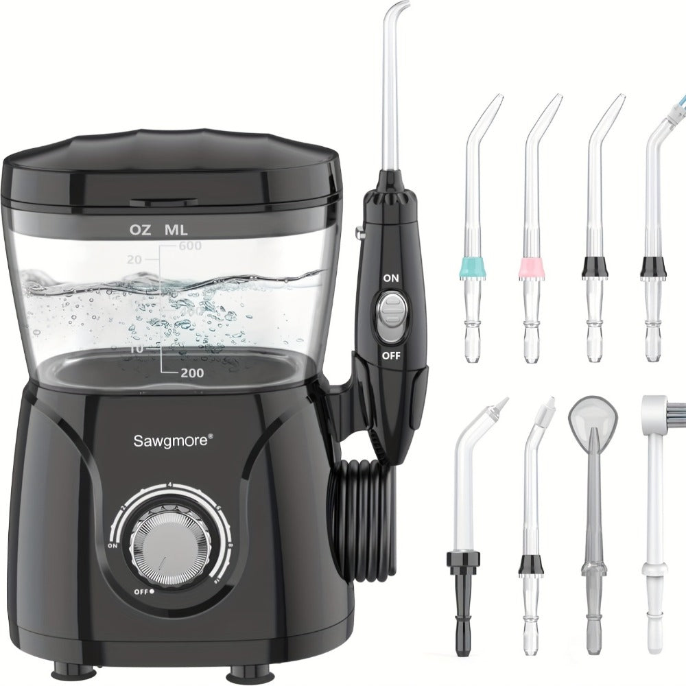Water Flosser for Teeth & Braces 600ml Large Tank – 10 Adjustable Pressure Levels 8 Nozzles IPX4 Waterproof Professional Oral