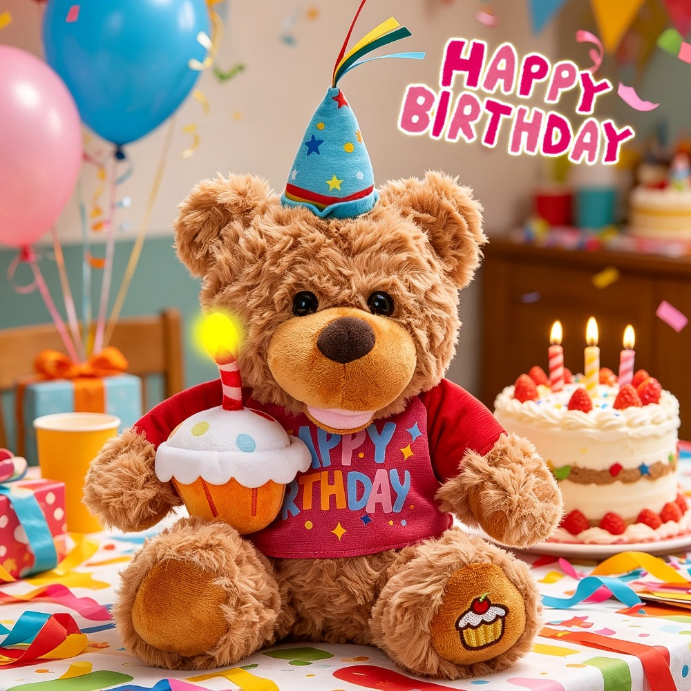 Singing Birthday Teddy Bear Plush Toy 13.5 Inch Interactive Stuffed Animal with the Listed Color, Size or Set Options for Eve