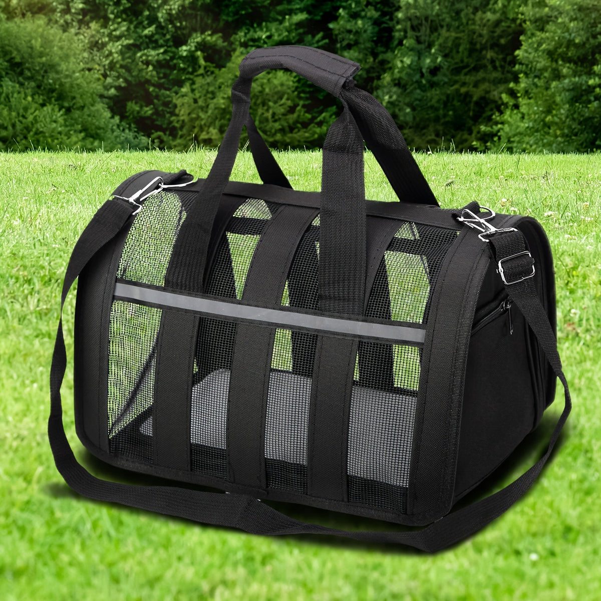 Arched Mesh-Panel Pet Carrier with Top Handles, Seven Colors and Complete S, M and L Size Grid — image 4