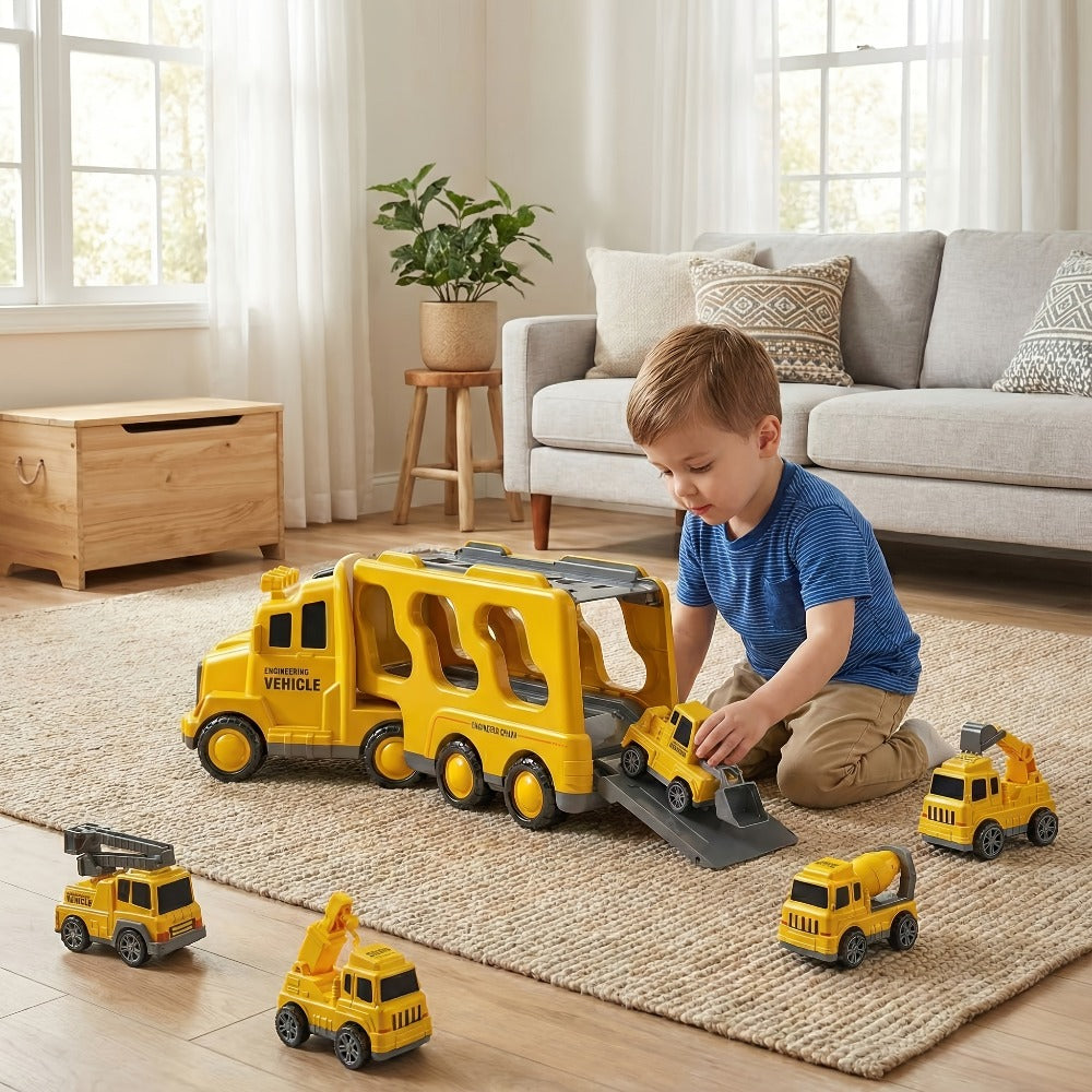 7-in-1 Kids Car Toy Set 7pcs with Playmat, Large Vehicle + 6 Mini Cars Ambulance Police Fire Truck Engineering — image 8