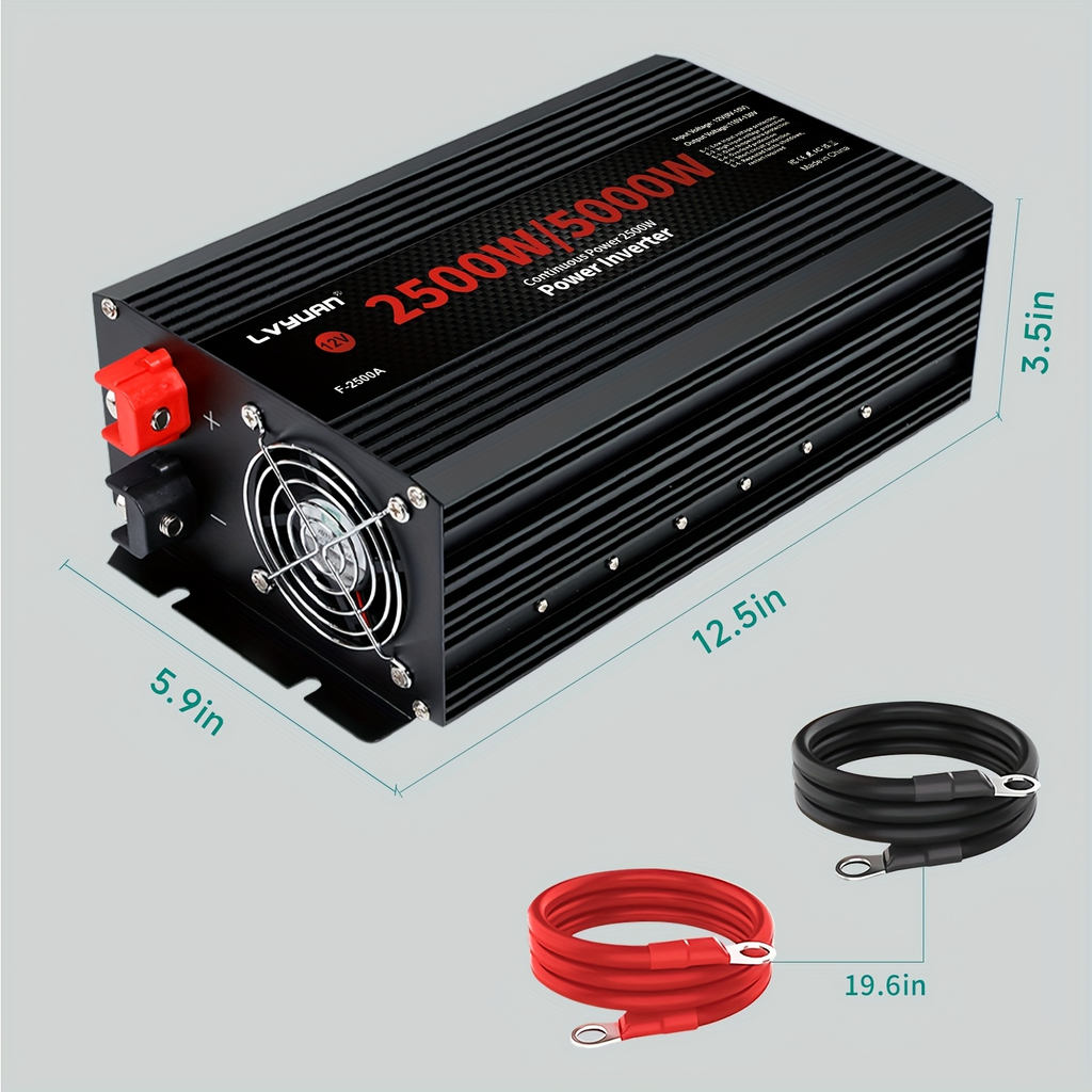 Black or Red 12V DC to 110V AC Power Inverter with 500W or 2500W Model Options, Display and USB Port — image 8