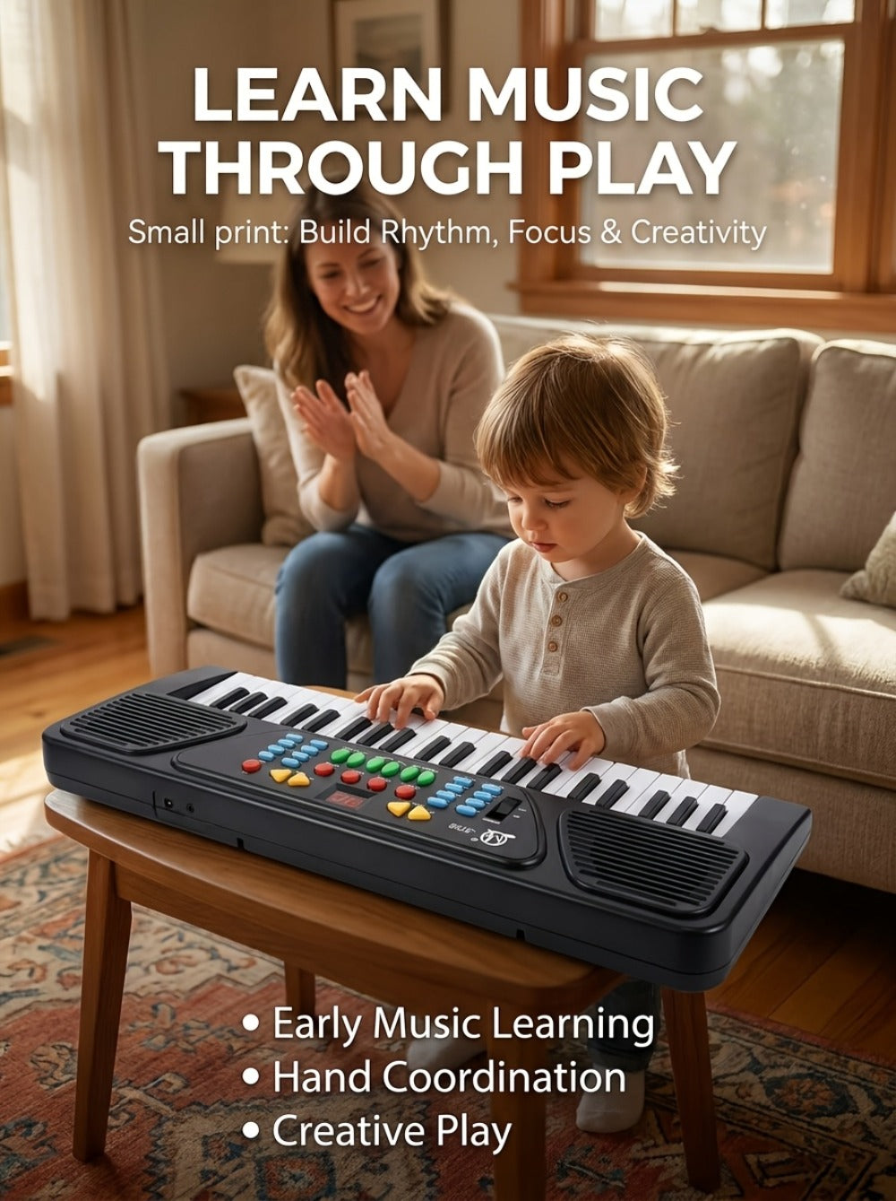 Kids Electronic Keyboard with Microphone, Black, Music Learning Toy for Boys & Girls, Sing-Along Piano Instrument — image 12