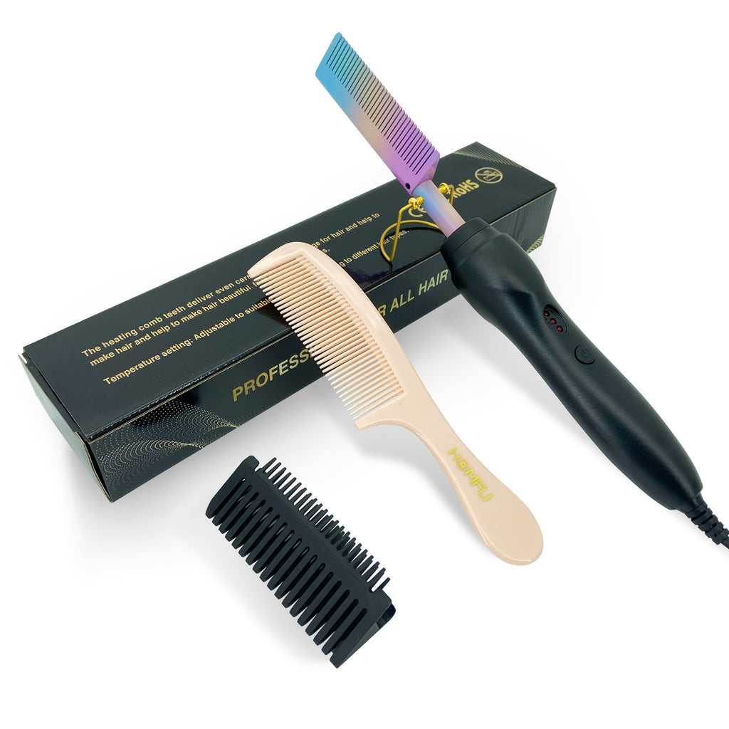 Electric Hot Comb Heated Beard Straightener Brush Fast Heating Anti-Scald Ceramic 2-in-1, for Home, Travel and Salon Hair Sty
