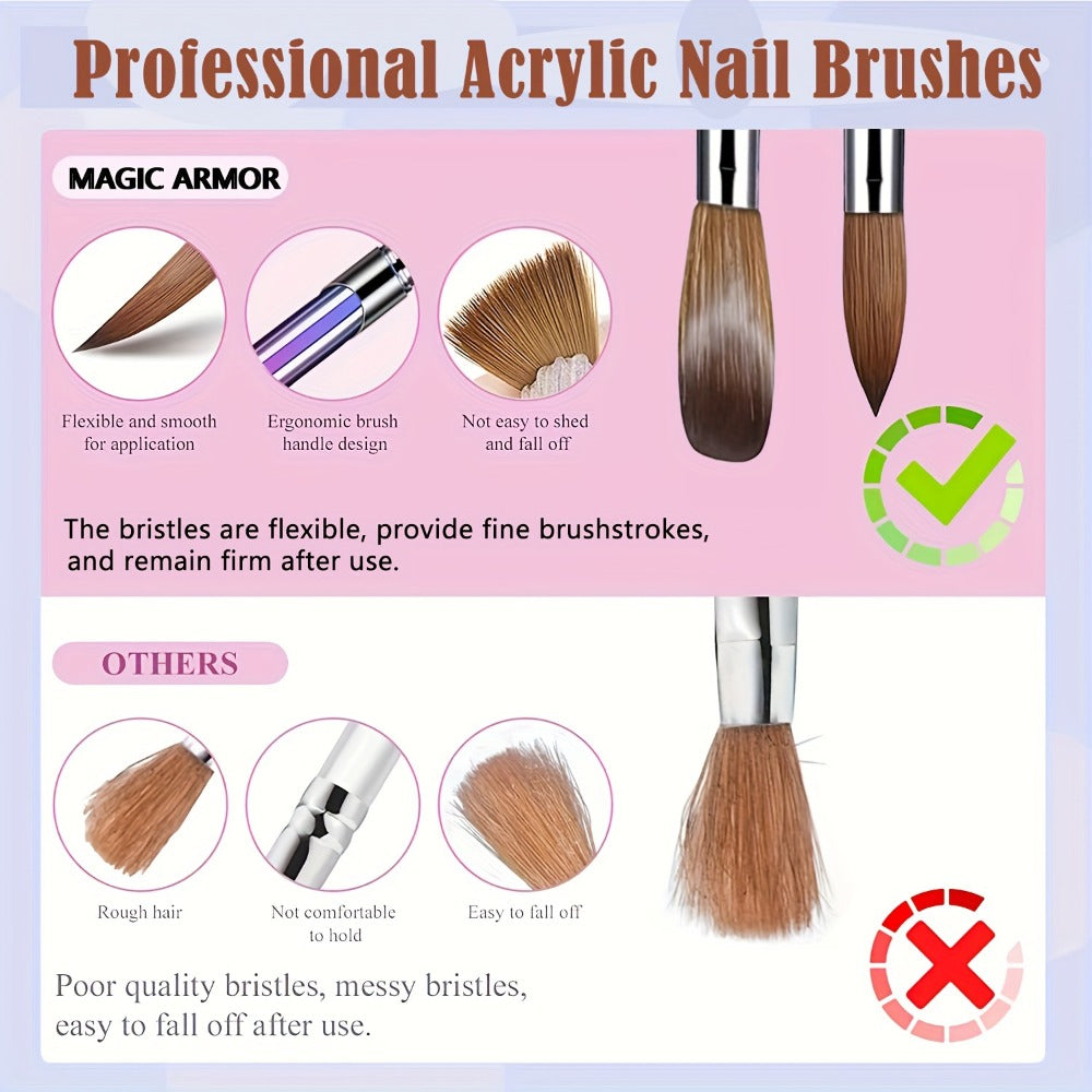 Kolinsky Acrylic Nail Brush Set 4Pcs – Sizes 10 12 14 16 for Acrylic Powder Application, Nail Extensions & 3D Nail Art Carvin